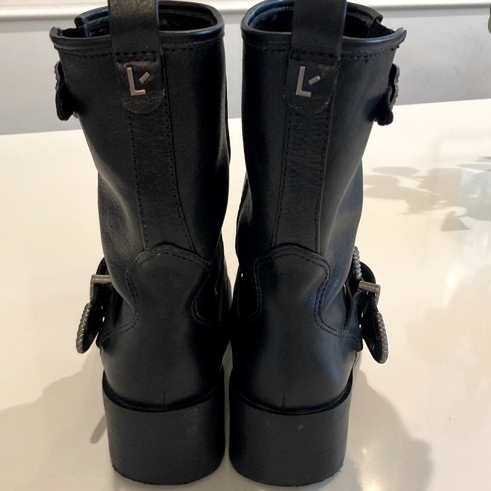 Larroude Women’s Black Leather Hardy Moto Boots, Size 6 - Picture 2 of 9